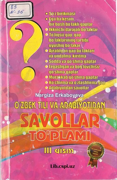 O'bek tili  va adabiyotidan Savollar to'plami III-qism