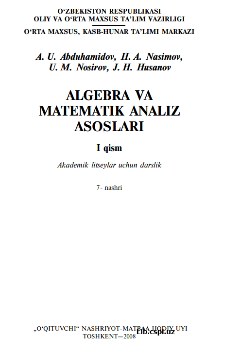 Akgebra va matematika analiz asoslari  I qism