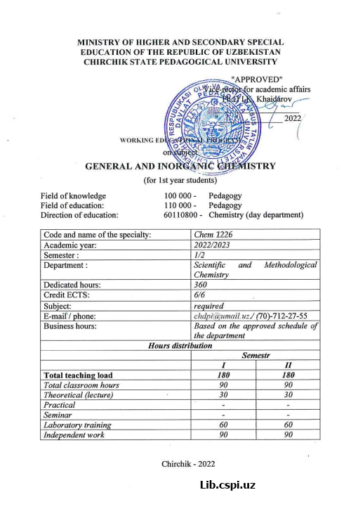 GENERAL AND INORGANIC CHEMISTRY