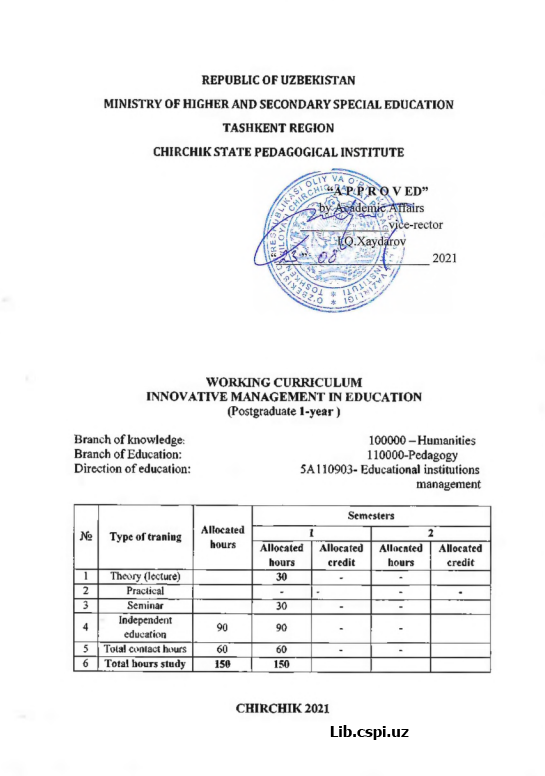 Working cirriculum innovativemanagement in education