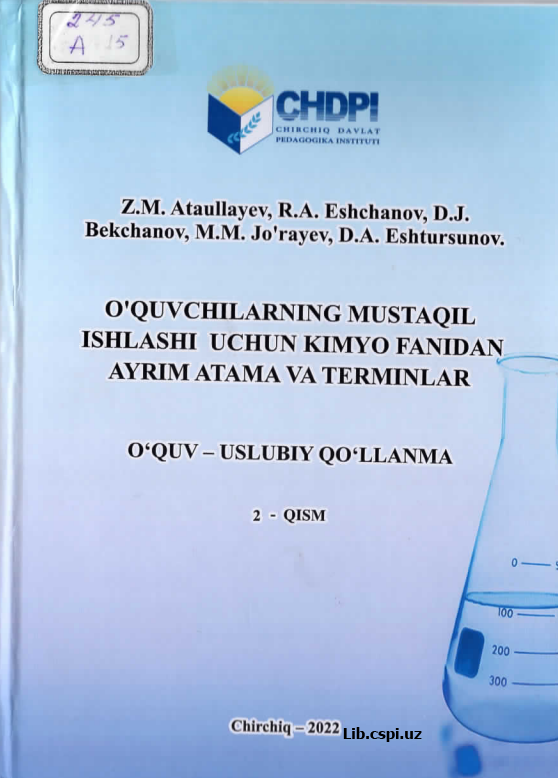 O'quvchilarning mustaqil ishlashi uchun kimyo fanidan ayrim atama va terminlar