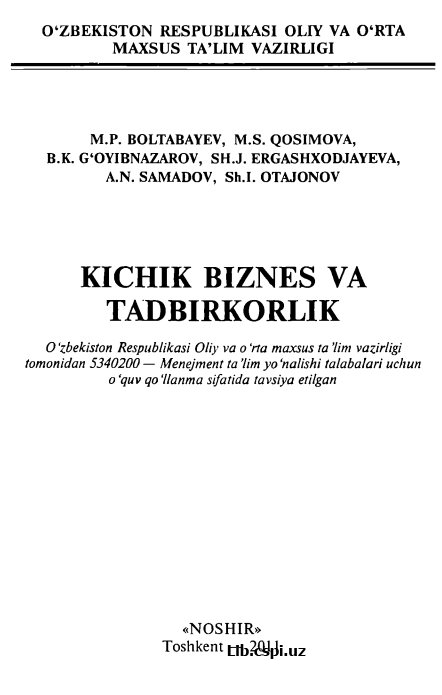 KICHIK BIZNES УА TADBIRKORLIK