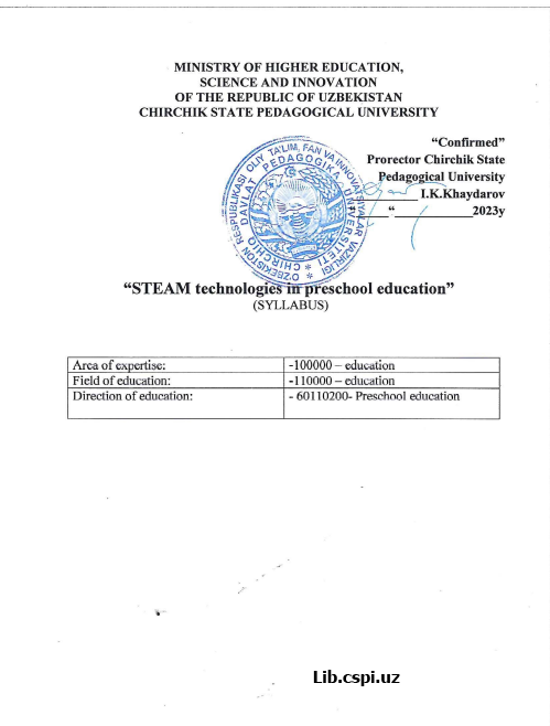 "STEAM Technologies in preschool education"(SYLLABUS)