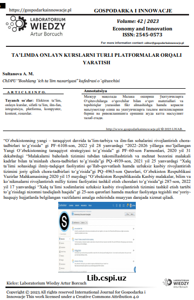 TA’LIMDA ONLAYN KURSLARNI TURLI PLATFORMALAR ORQALI YARATISH