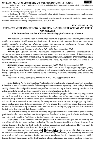 THE MOST MODERN METHODS IN FOREIGN LANGUAGE TEACHING AND THEIR ADVANTAGES