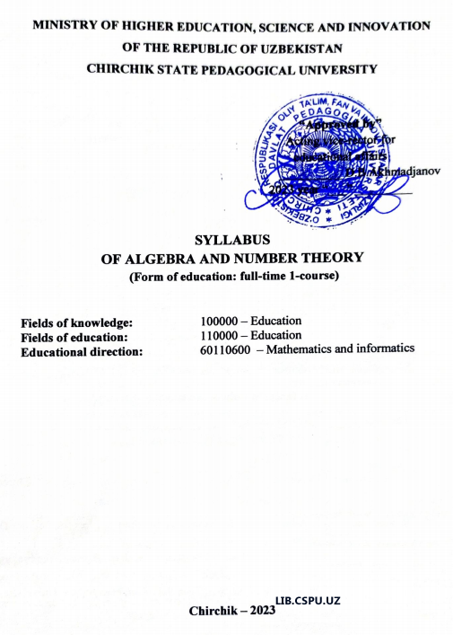 Syllabus of algebra and number theory