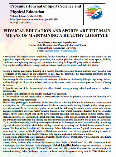 PHYSICAL EDUCATION AND SPORTS ARE THE MAIN  MEANS OF MAINTAINING A HEALTHY LIFESTYLE