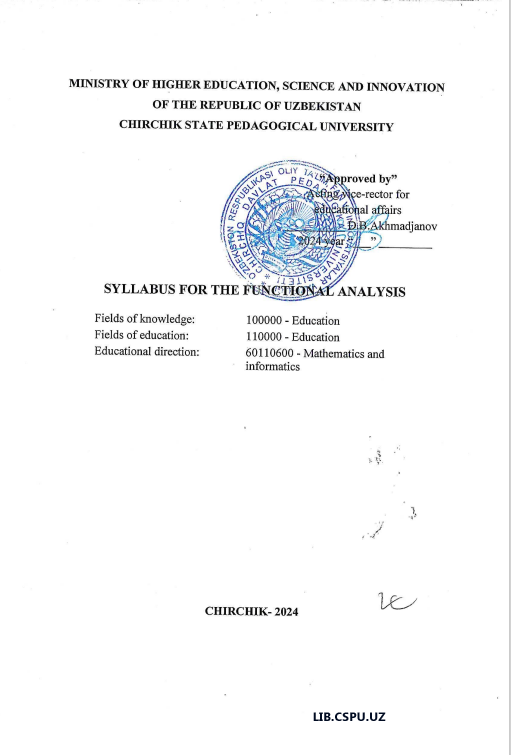 SYLLABUS FOR THE FUNCTIONAL ANALYSIS