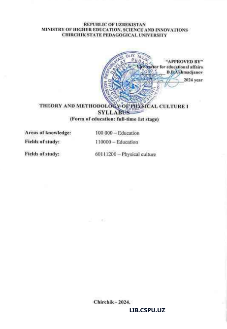THEORY AND METHODOLOGY OF PHYSICAL CULTURE SYLLABUS