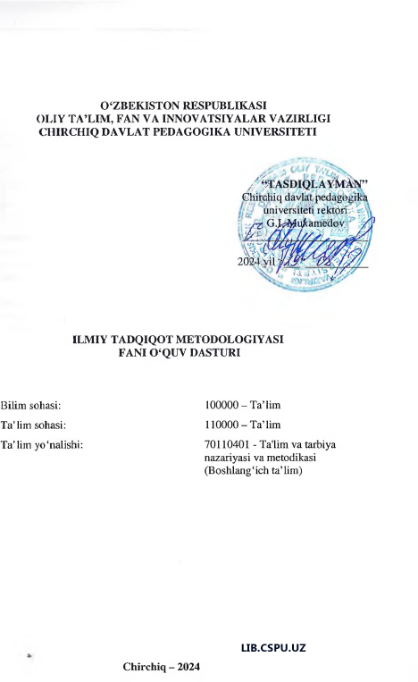 ILMIY TADQIQOT METODOLOGIYASI