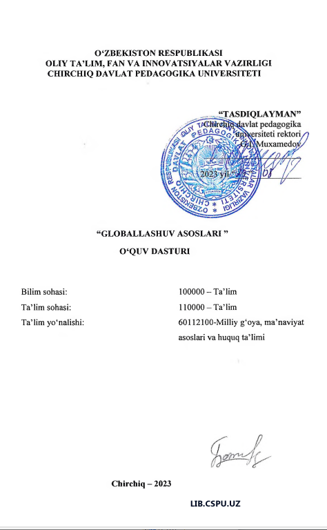 “GLOBALLASHUV ASOSLARI ”