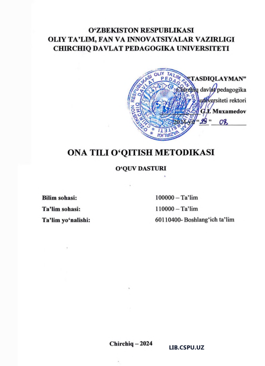 ONA TILI O'QITISH METODIKASI