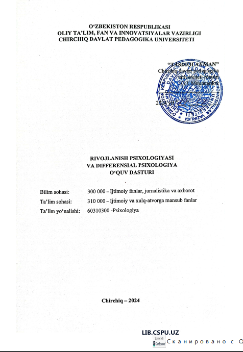 RIVOJLANISH  PSIXOLOGIYASI VA DIFFERENSIAL PSIXOLOGIYA