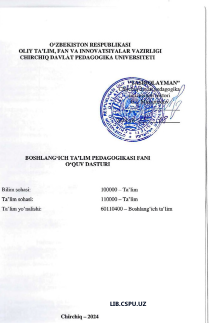 BOSHLANG'ICH TA'LIM PEDAGOGIKASI