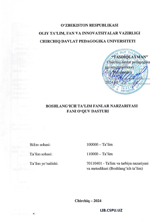 BOSHLANG'ICH TA'LIM FANLAR NAZARIYASI