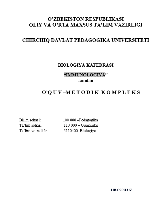 “IMMUNOLOGIYA”