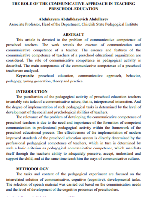 The role of the communicative appoach in teaching preschool education