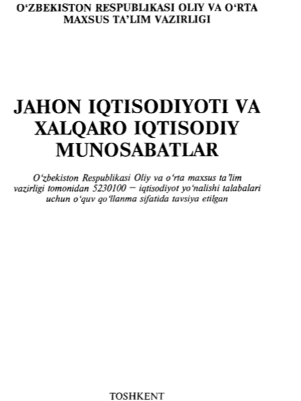 Jahon iqtisodiyoti va xalqaro iqtisodiy munosabatlar