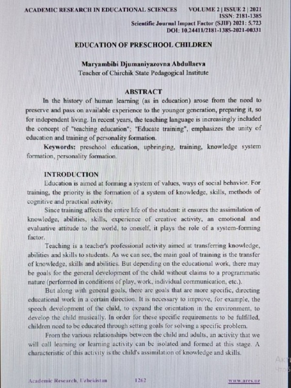 Educanion of preschool children