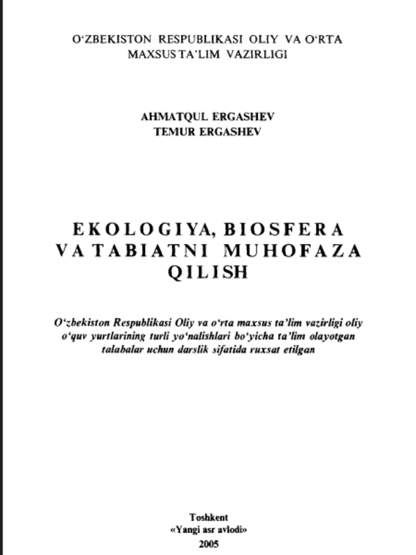 Ekologiya, biosfera va tabiatni muhofaza qilish