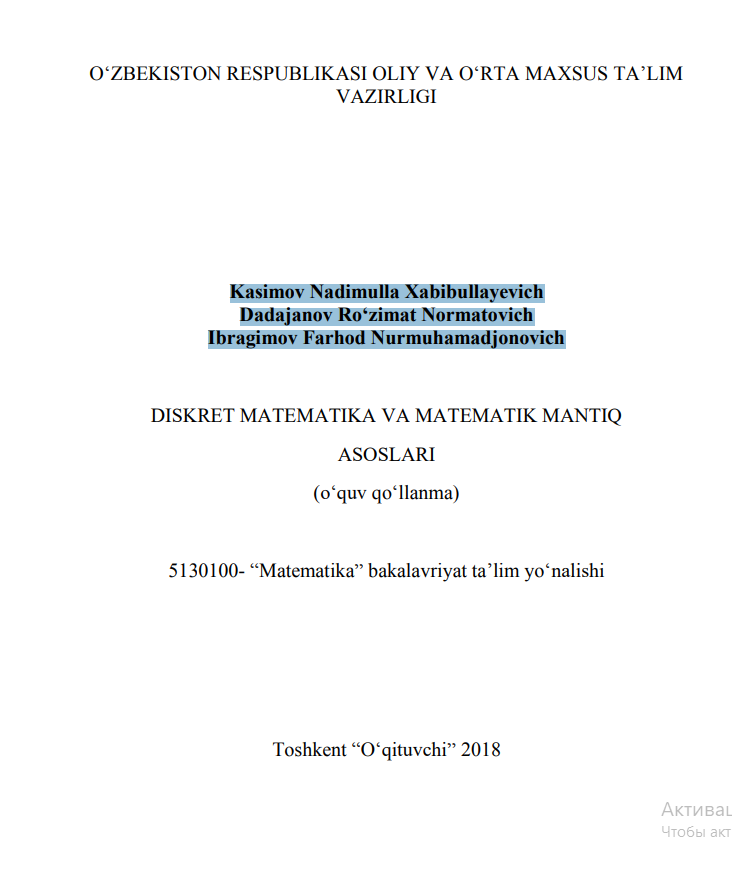 Diskret matematika va matematik mantiq asoslari