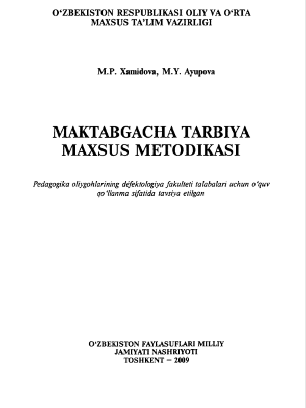 Maktabgacha tarbiya maxsus metodikasi