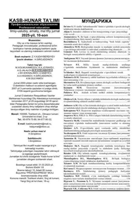 Raraqamli transformatsiya jarayonida talabalar akademiyasini tashkil etishning pedagogik va ilmiy asoslari