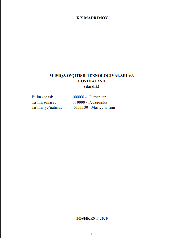 Musiqa o’qitish texnologiyalari va loyihalash