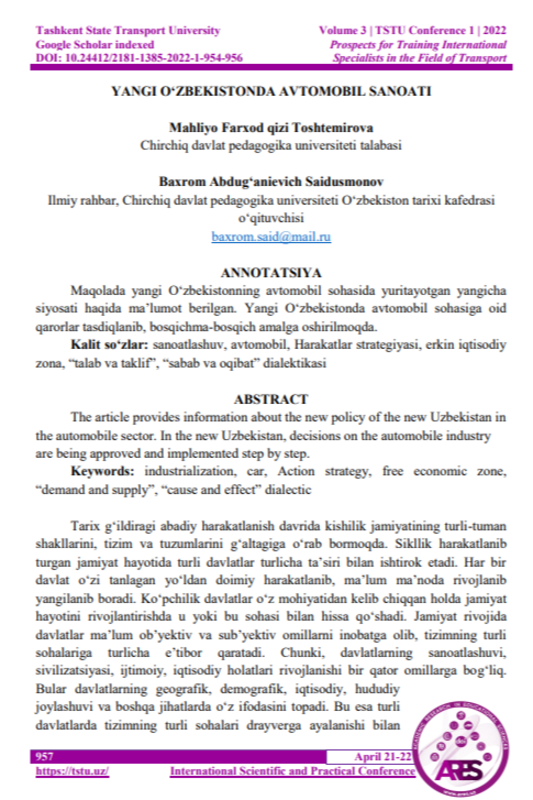 Yangi O'zbekistonda avtomobil sanoati