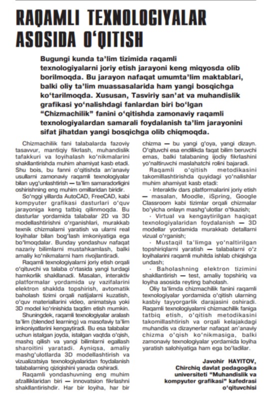 RAQAMLI TEXNOLOGIYALAR ASOSIDA O‘QITISH