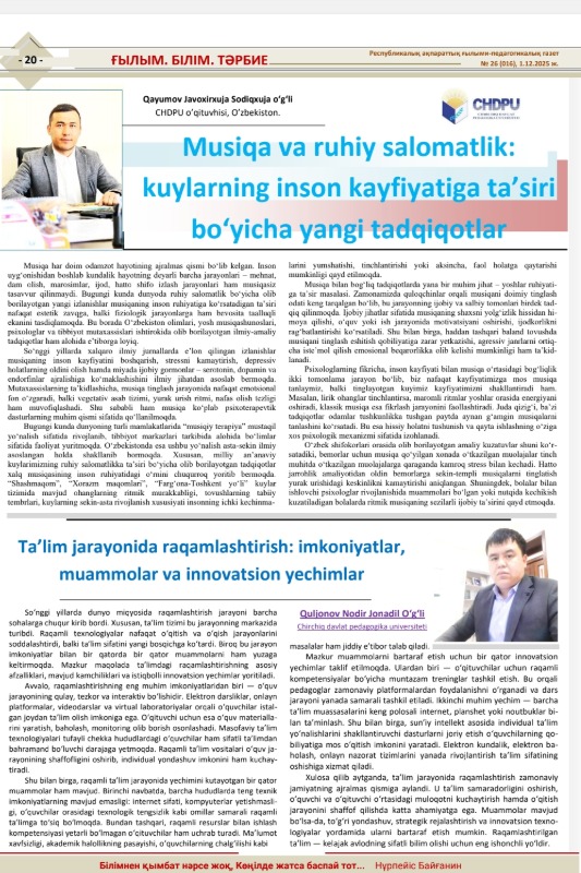Ta’lim jarayonida raqamlashtirish: imkoniyatlar, muammolar va innovatsion yechimlar