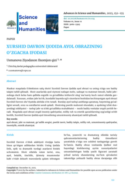 XURSHID DAVRON IJODIDA AYOL OBRAZINING O‘ZGACHA IFODASI