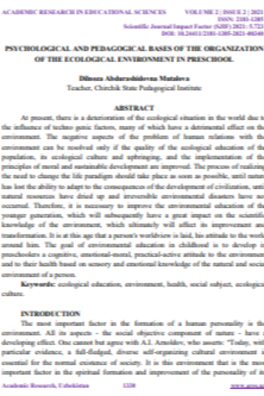 Psychological and pedagogical bases of the organization of the ecological environment in preschool