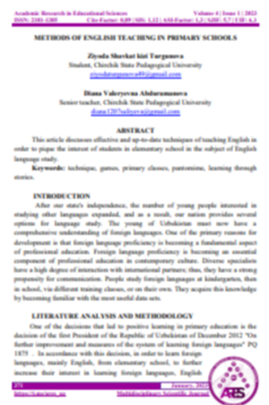 Methods of english teaching in primary schools