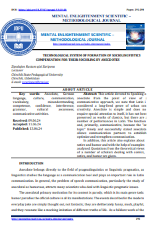 Technologikal system of formation of sociolingvistics compensation for their socioling by anecdotes