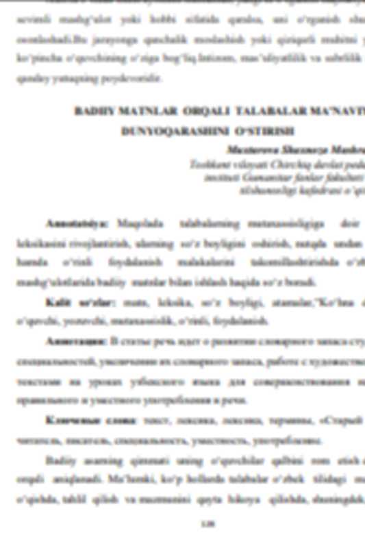 Badiiy matnlar orqali talabalar ma'naviy dunyoqrashini o'stirish