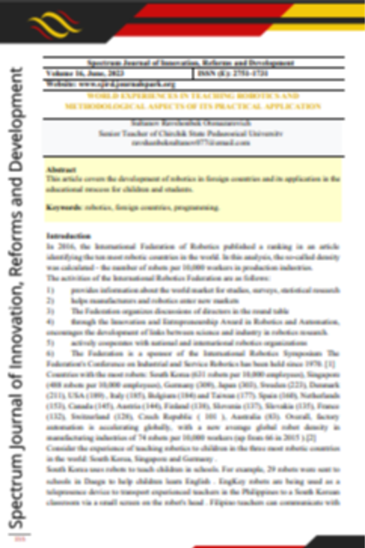 Word e[periences in teacning robotics and methosolodical aspects of its practcal  application