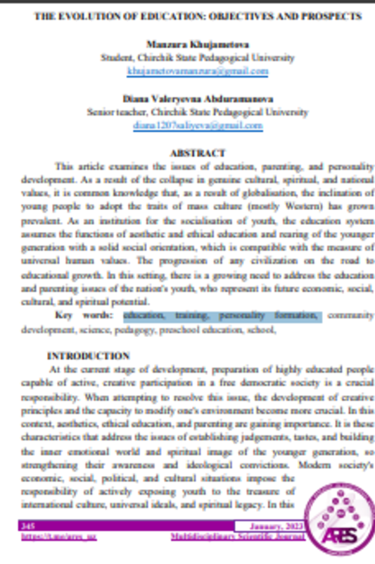 The evolution of education: Objectives and prospects