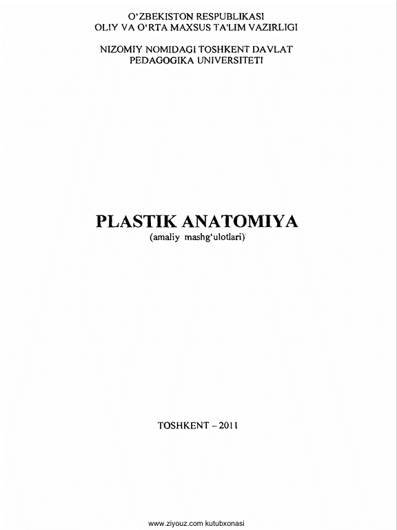 Plastik anatomiya (Amaliy mashg’ulotlar). O‘quv qo‘llanma.