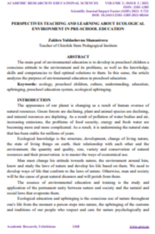 Perspektives teaching and learning about ecological environment in PRE-School education