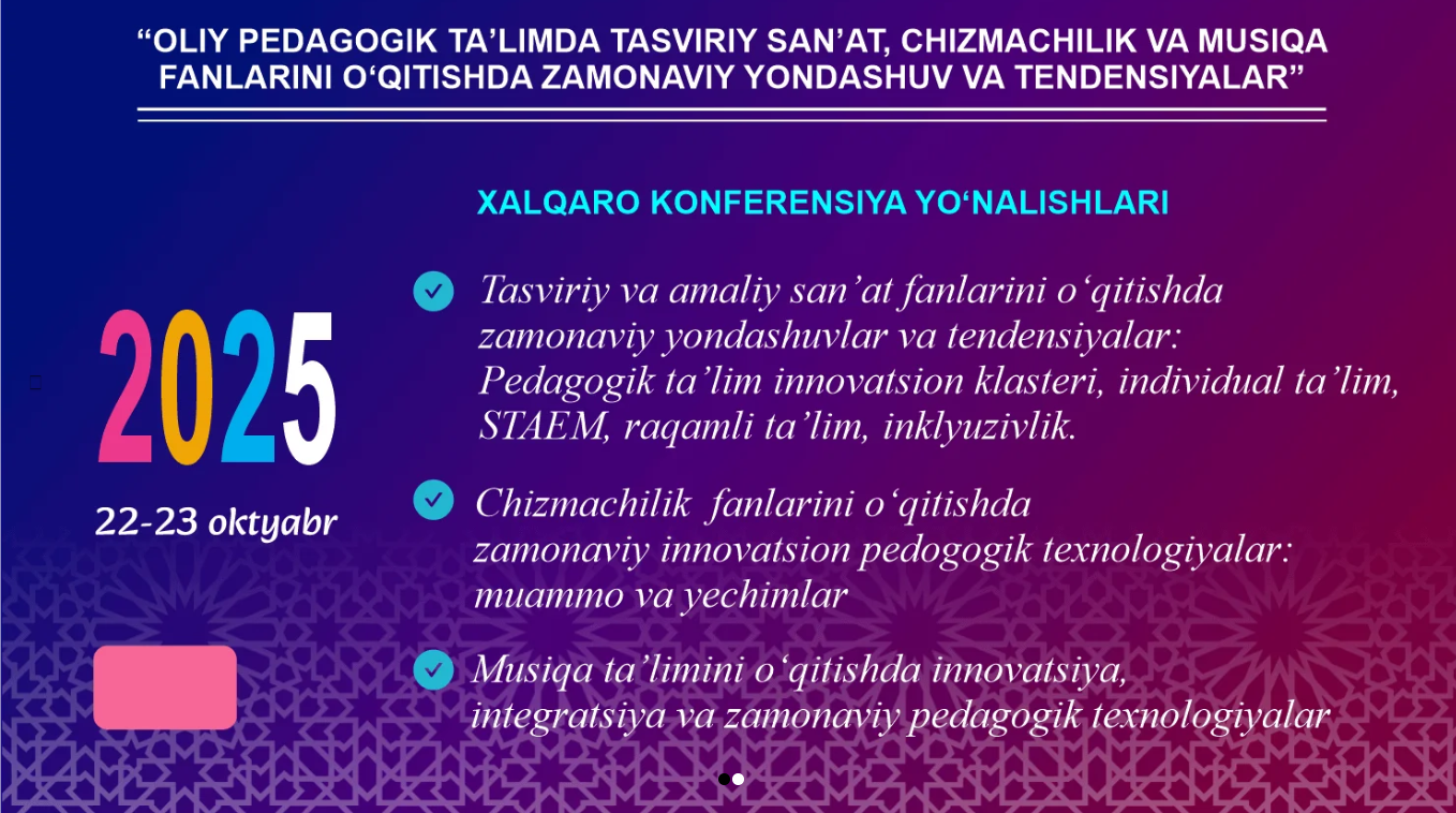 About Oliy pedagogik taʼlimda tasviriy sanʼat, chizmachilik va musiqa fanlarini oʻqitishda zamonaviy yondashuv va tendensiyalar