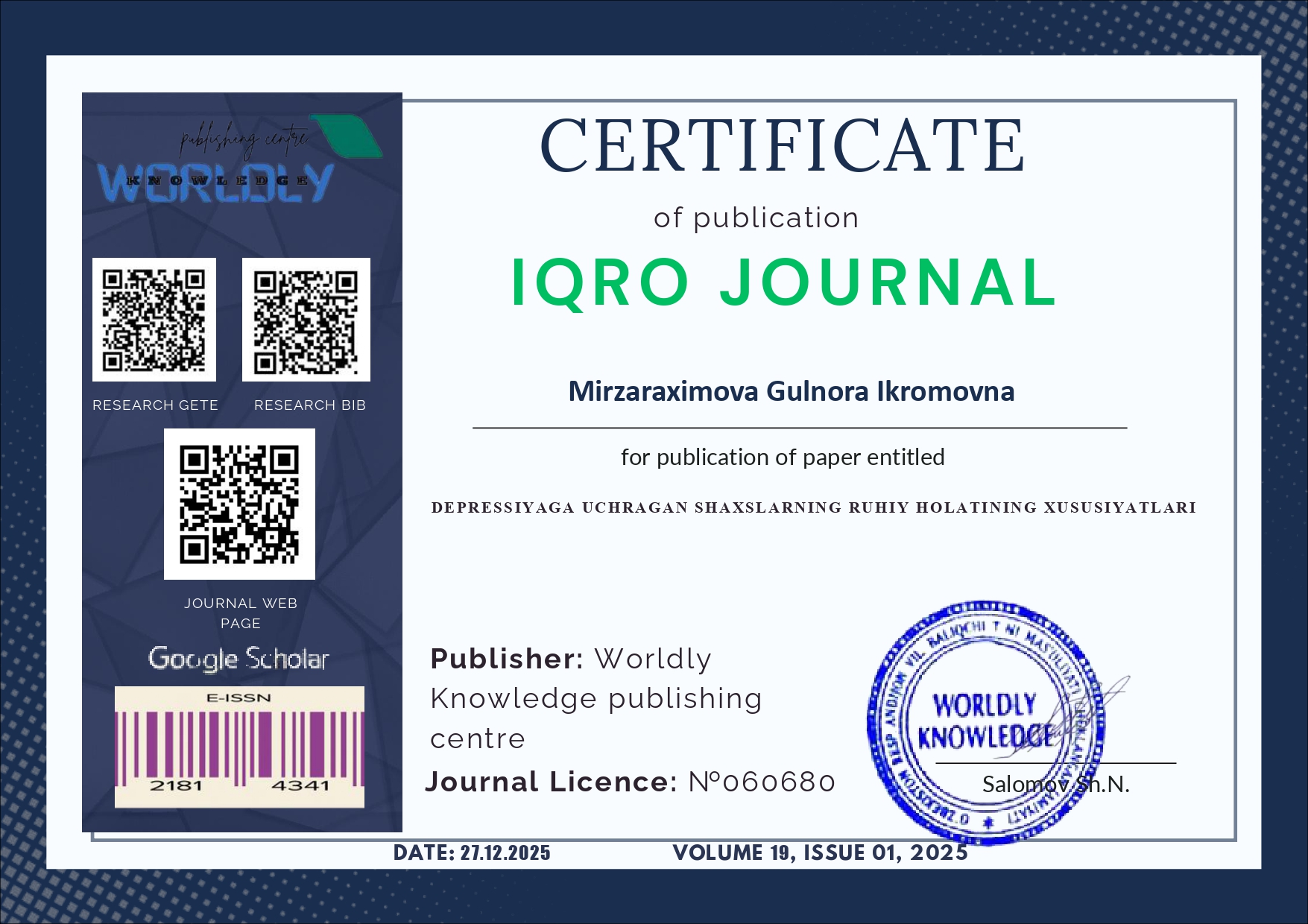 Depressiyaga uchragan shaxslarning ruhiy holatining xususiyatlari